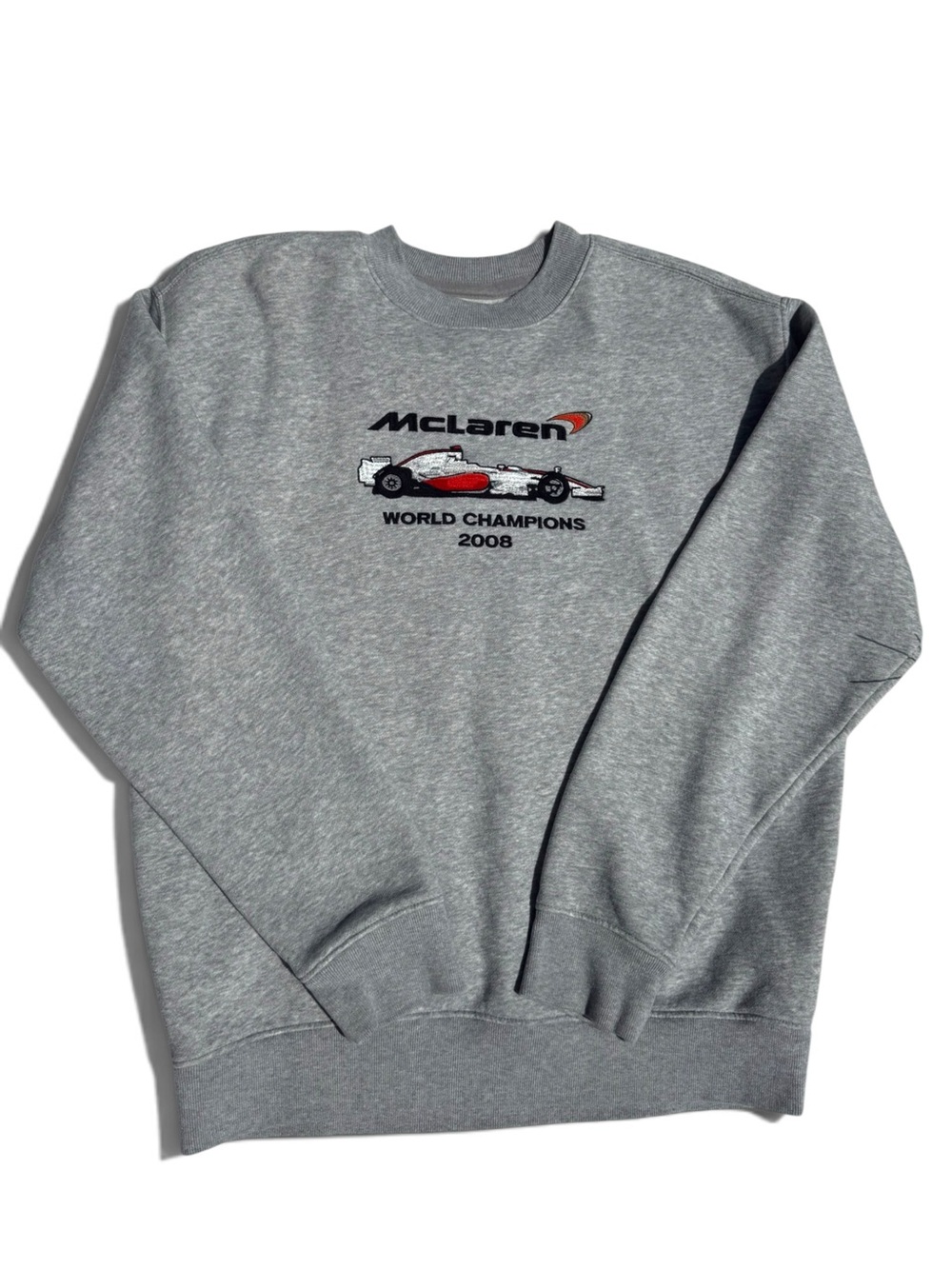 Hollister Gray Crewneck Sweatshirt with Red & Black McLaren Graphic